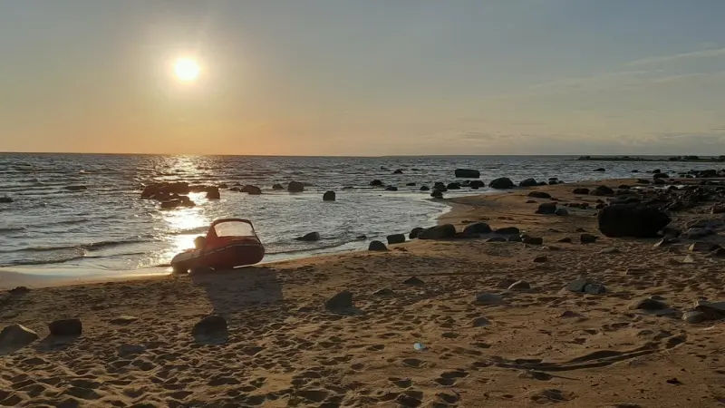 Пляж на берегу Рыбинского водохранилища