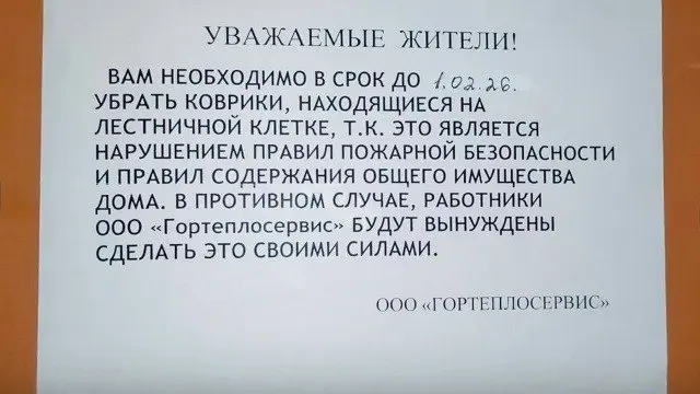 Вологжанам запрещают класть коврики у дверей